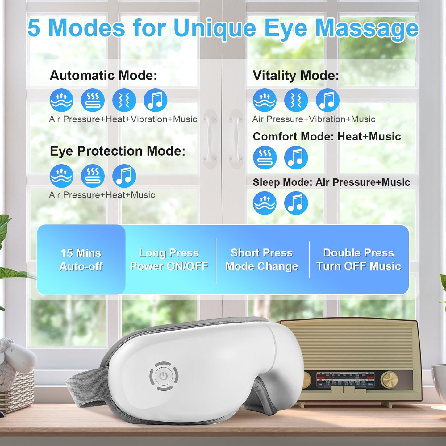Eye Massager With Heat Music Air Pressure Vibration Massage Wireless Eye Mask