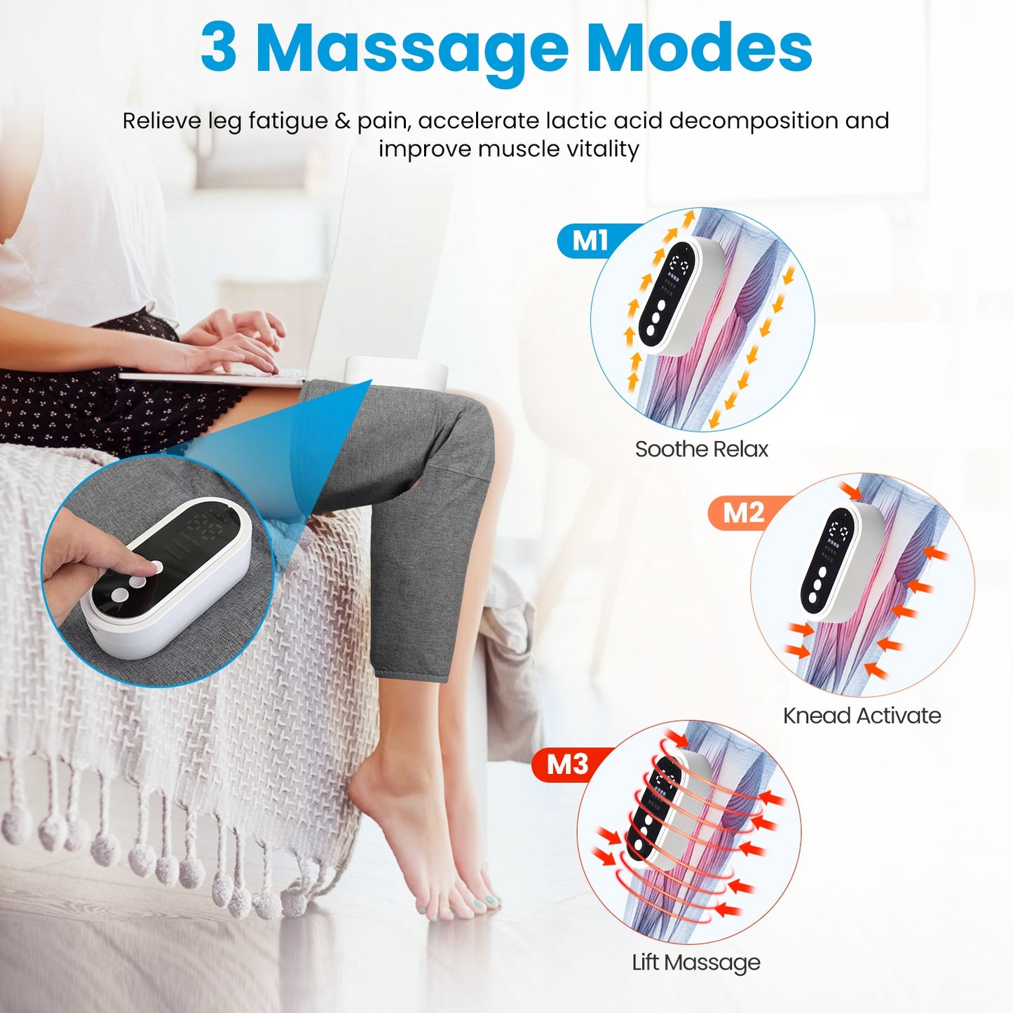 1Pc Cordless Leg Massager Air Compression Massager With Heat Thigh Knee Calf Massager With 3 Modes Adjustable Wrap For Pain Relief