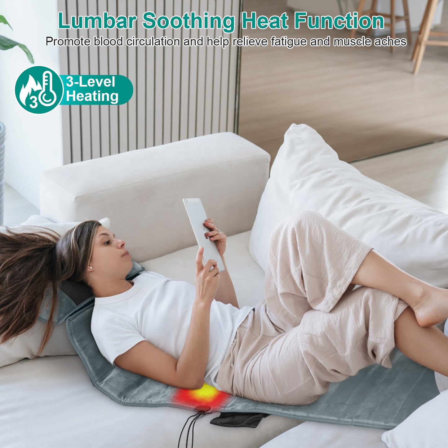 Advanced Type  Full Body Electric Massage Mat With Heat Vibration Massage Pad Cushion Back Massage Mattress Chair Pad With Neck Massage Pillow With 10 Vibration Motors Timer Anti-Slip Bottom Earplugs