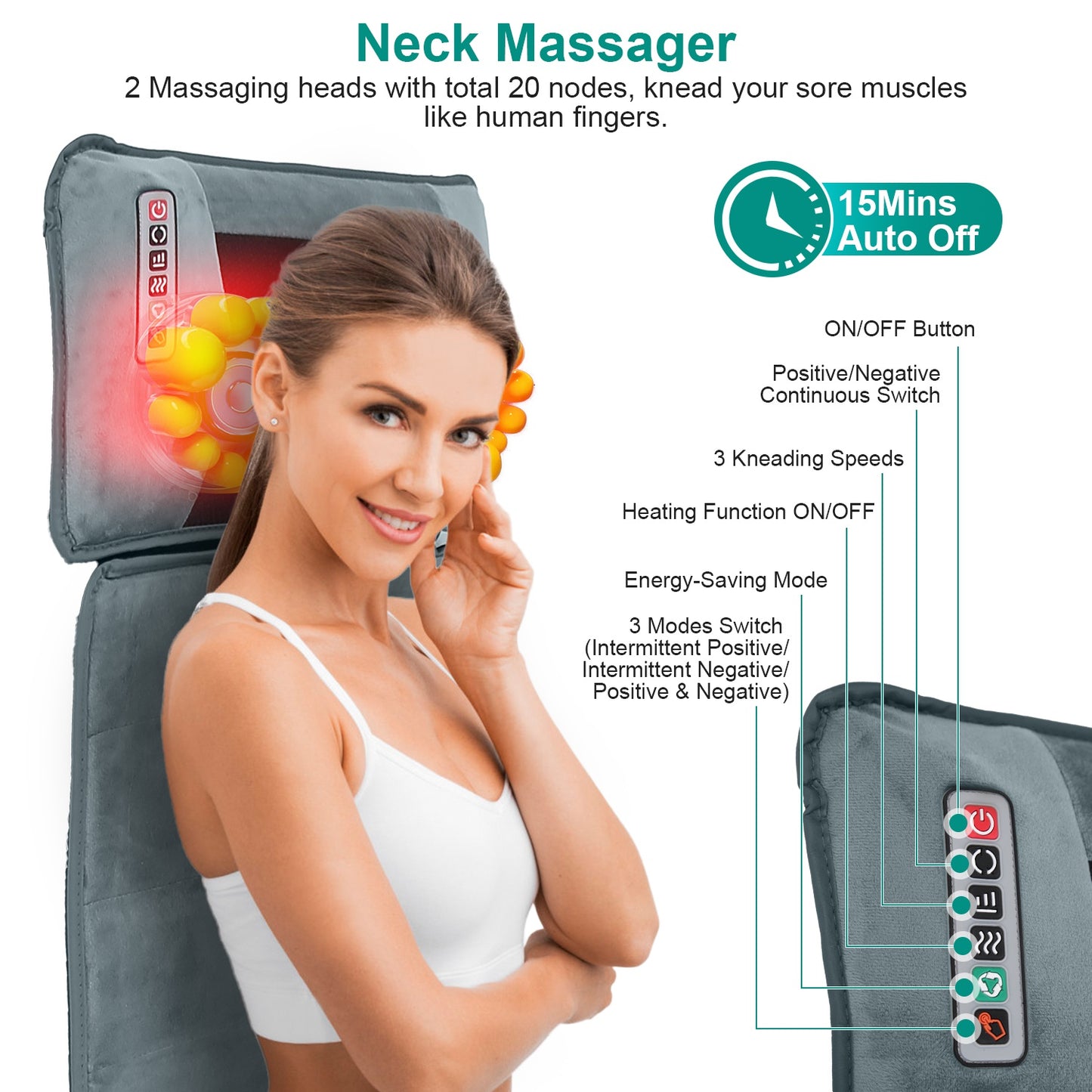 Advanced Type  Full Body Electric Massage Mat With Heat Vibration Massage Pad Cushion Back Massage Mattress Chair Pad With Neck Massage Pillow With 10 Vibration Motors Timer Anti-Slip Bottom Earplugs