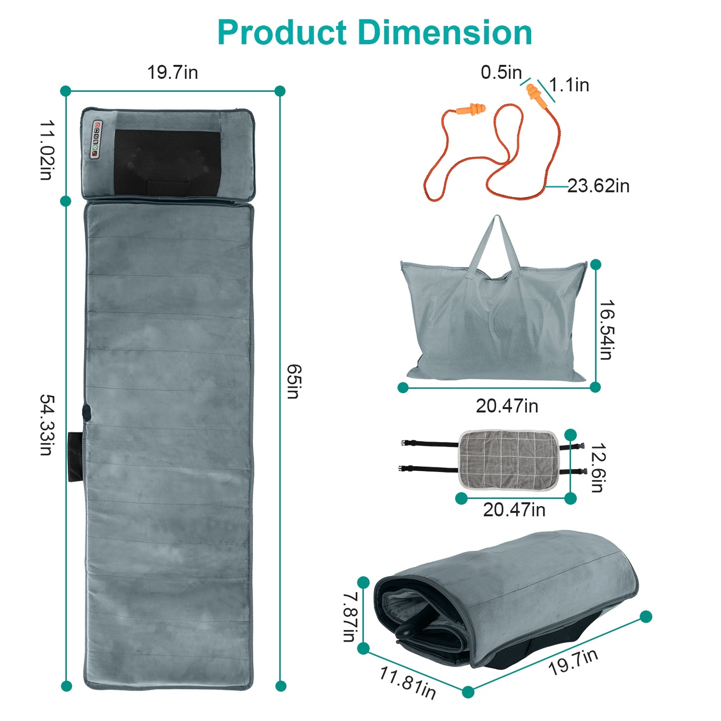 Advanced Type  Full Body Electric Massage Mat With Heat Vibration Massage Pad Cushion Back Massage Mattress Chair Pad With Neck Massage Pillow With 10 Vibration Motors Timer Anti-Slip Bottom Earplugs