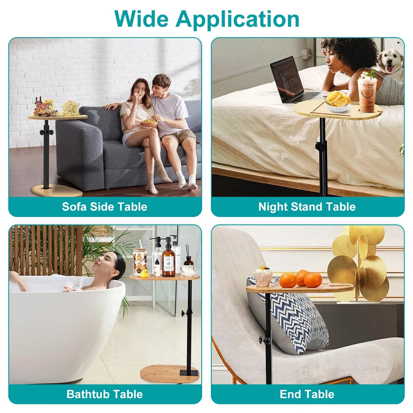 Bath Tub Tray Table, Liftable Freestanding Bamboo Bath Tray Caddy For Tub Against Wall, Bath Table Tray Tub Shelf Bathroom Organizer Shelf For Luxury Spa, Bath Home Spa Bathtub Accessories