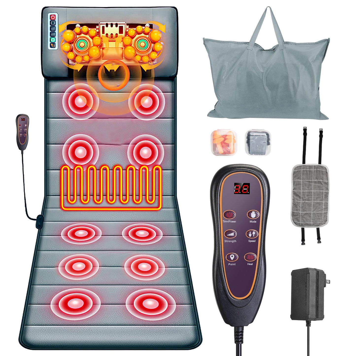 Advanced Type  Full Body Electric Massage Mat With Heat Vibration Massage Pad Cushion Back Massage Mattress Chair Pad With Neck Massage Pillow With 10 Vibration Motors Timer Anti-Slip Bottom Earplugs