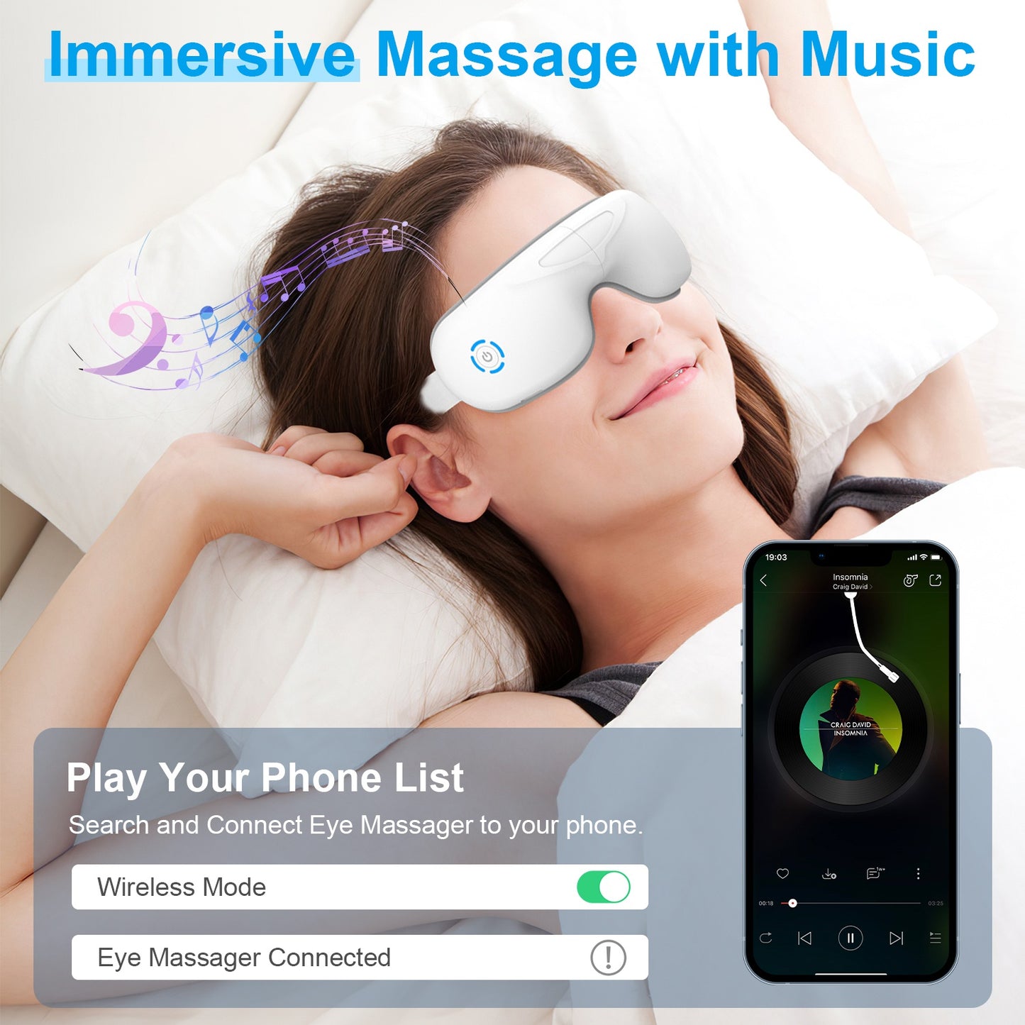 Eye Massager With Heat Music Air Pressure Vibration Massage Wireless Eye Mask