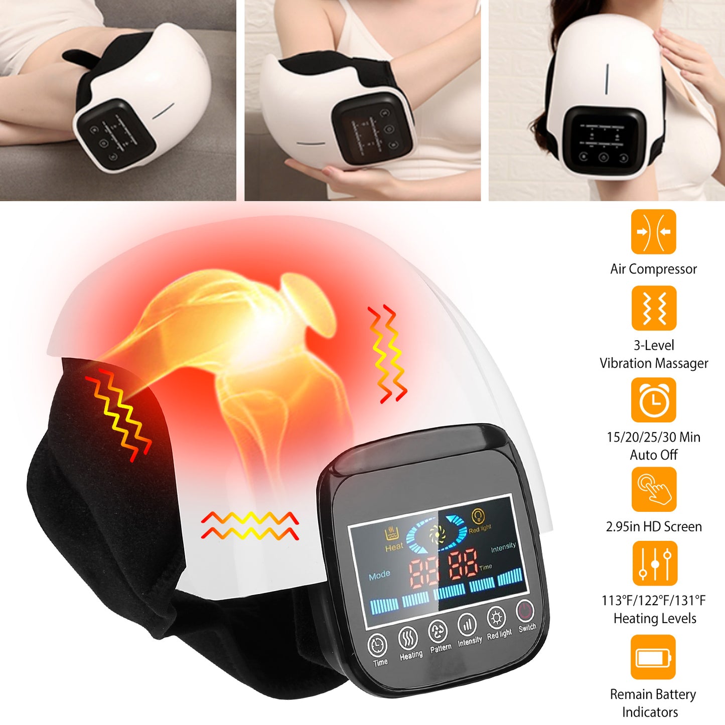 Electric Rechargeable Knee Massager Infrared Heat Pain Relief Therapy Knee Brace Wrap With Air Pressure Kneading Timer Temperature Adjustment