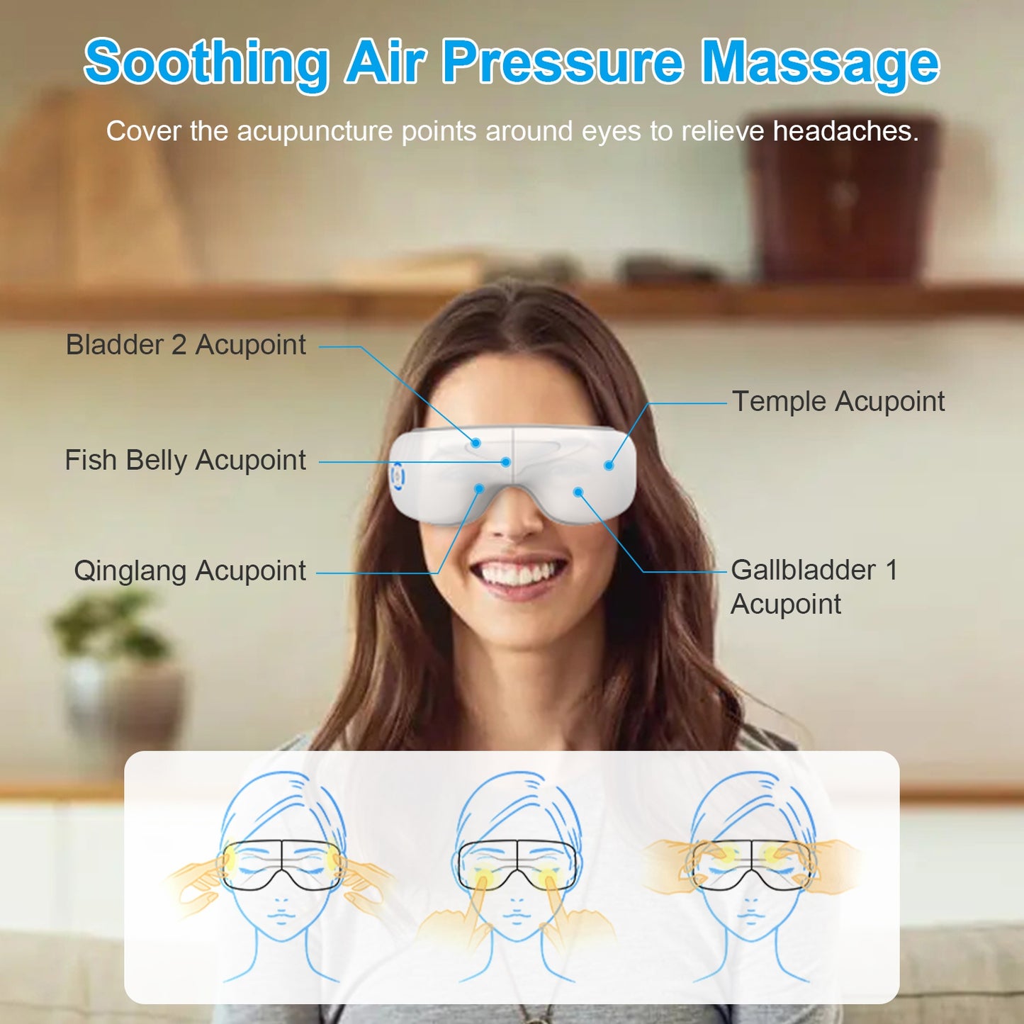 Eye Massager With Heat Music Air Pressure Vibration Massage Wireless Eye Mask